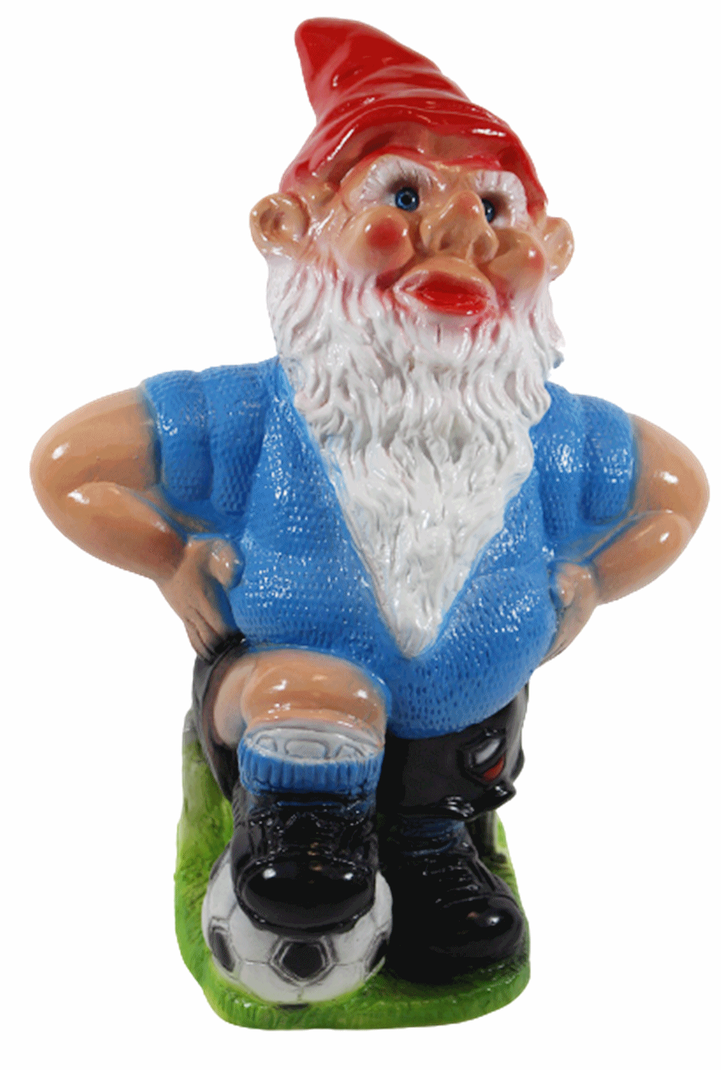 Gartenzwerg Deko Garten Figur Zwerg Fußballer stehend mit Fußball am Fuß aus Kunststoff H 30 cm