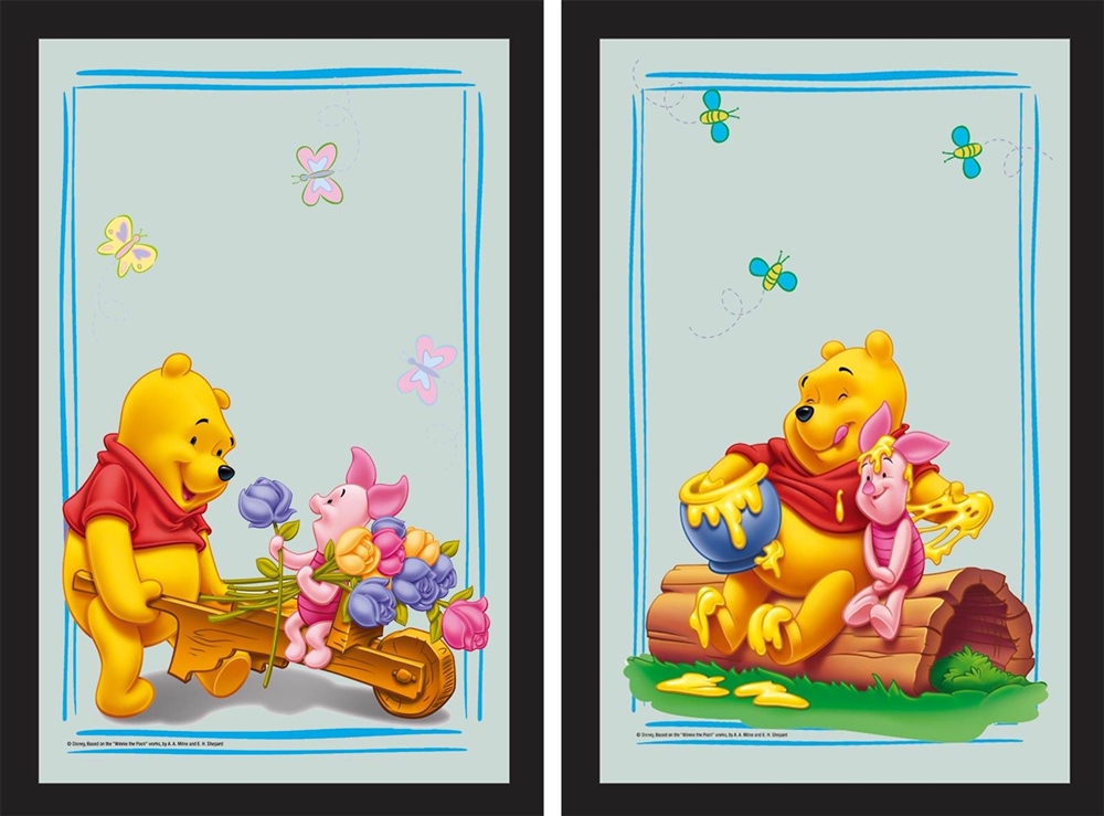 Set: 2 Spiegelbilder Winnie Pooh Kinderzimmer Deko 30x20 cm Wandbilder Hinterglasdruck mit Rahmen