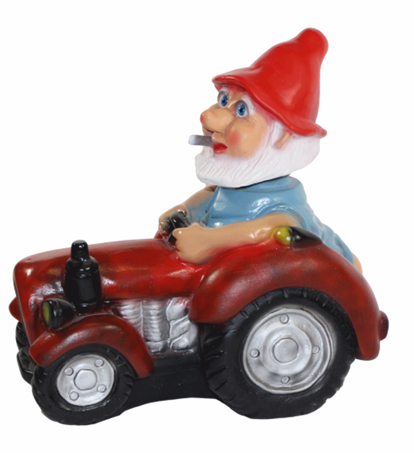 Gartenzwerg Deko Garten Figur Zwerg Landwirt sitzend auf Traktor Wackelkopf aus Kunststoff H 30 cm