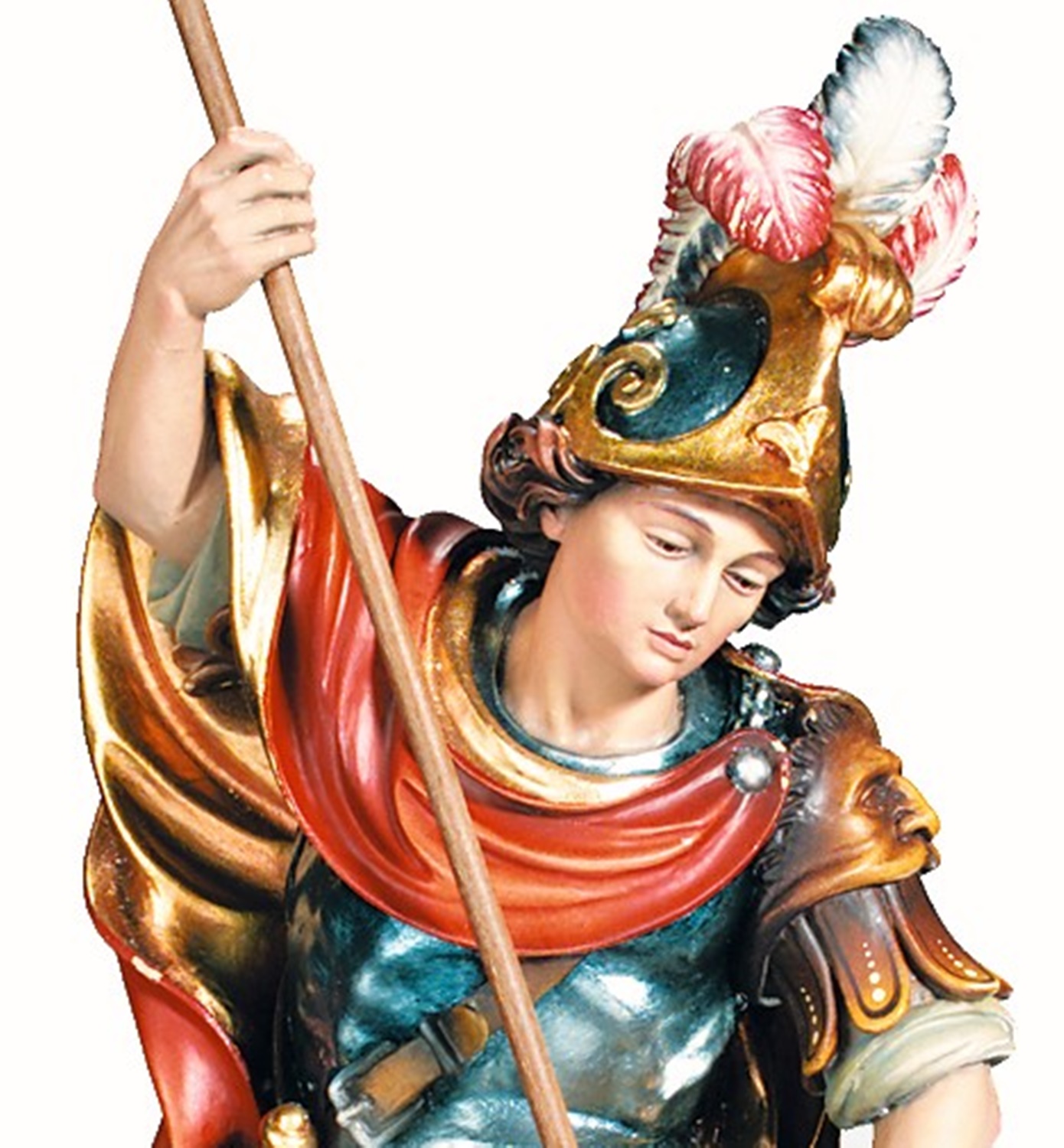 Heiligenfigur Heiliger Georg kämpfend mit Drache H 15 cm Schutzpatron Holzfigur Statue aus Ahornholz