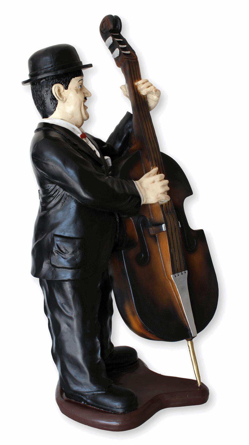 Deko Figur Komiker Dick mit Kontrabass H 89 cm Dekofigur Musiker aus Kunstharz