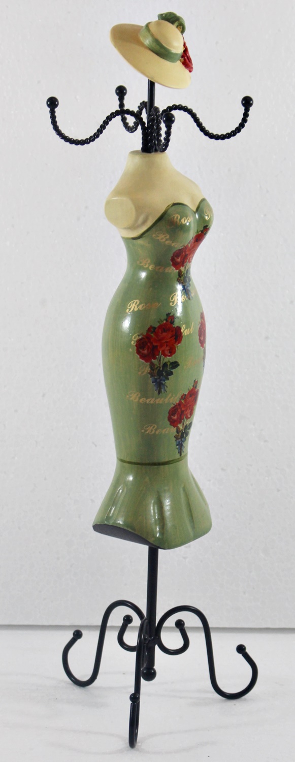 Schmuckbüste Beauty Figur Deko Modefigur Nostalgiefigur grüner Torso mit roten Blumen H 35 cm