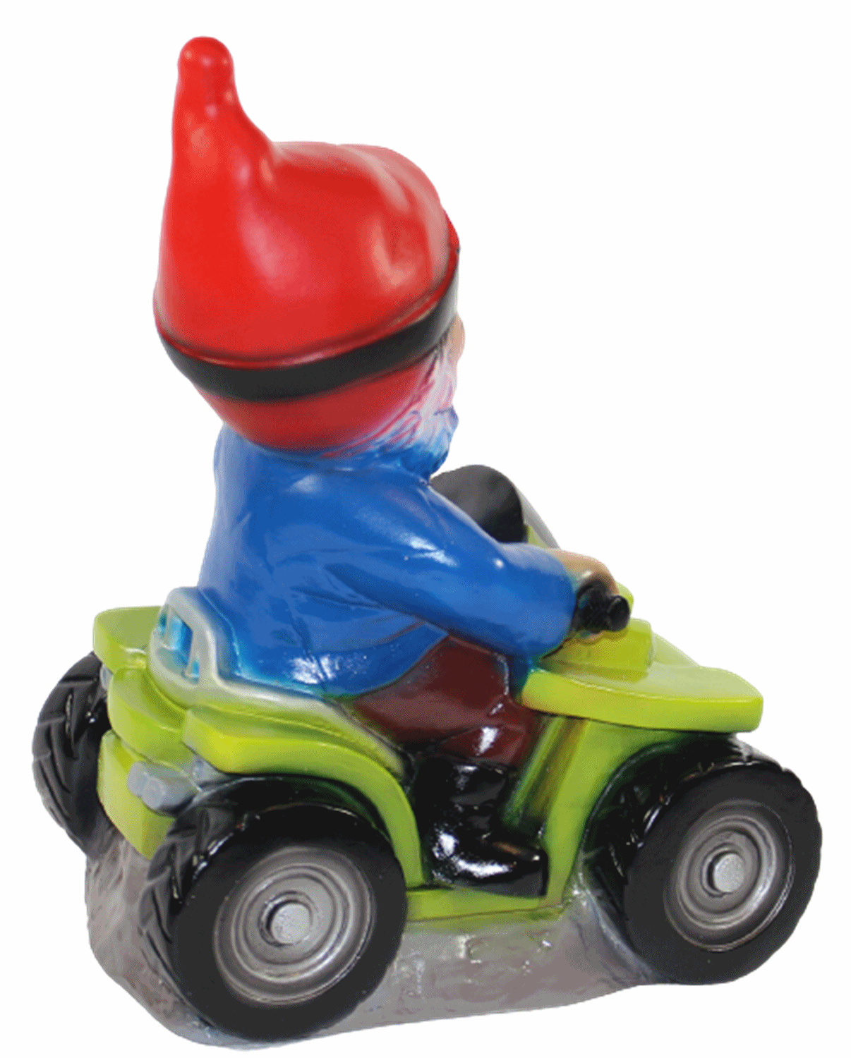 Gartenzwerg Deko Garten Figur Zwerg sitzend auf Quad mit Schutzbrille aus Kunststoff H 29 cm