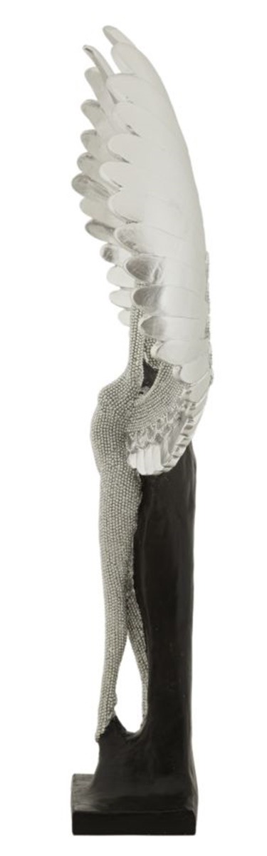 Dekofigur Statue " Sparky Aufgeweckt "  als Frauenskulptur stehend mit Flügeln in Silber H 48 cm