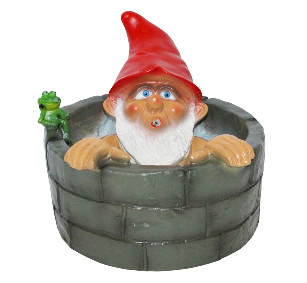 Gartenzwerg im Brunnen sitzend lustige Dekofigur Zwerg Teich-Wasserspeier aus Kunststoff, Höhe 25 cm