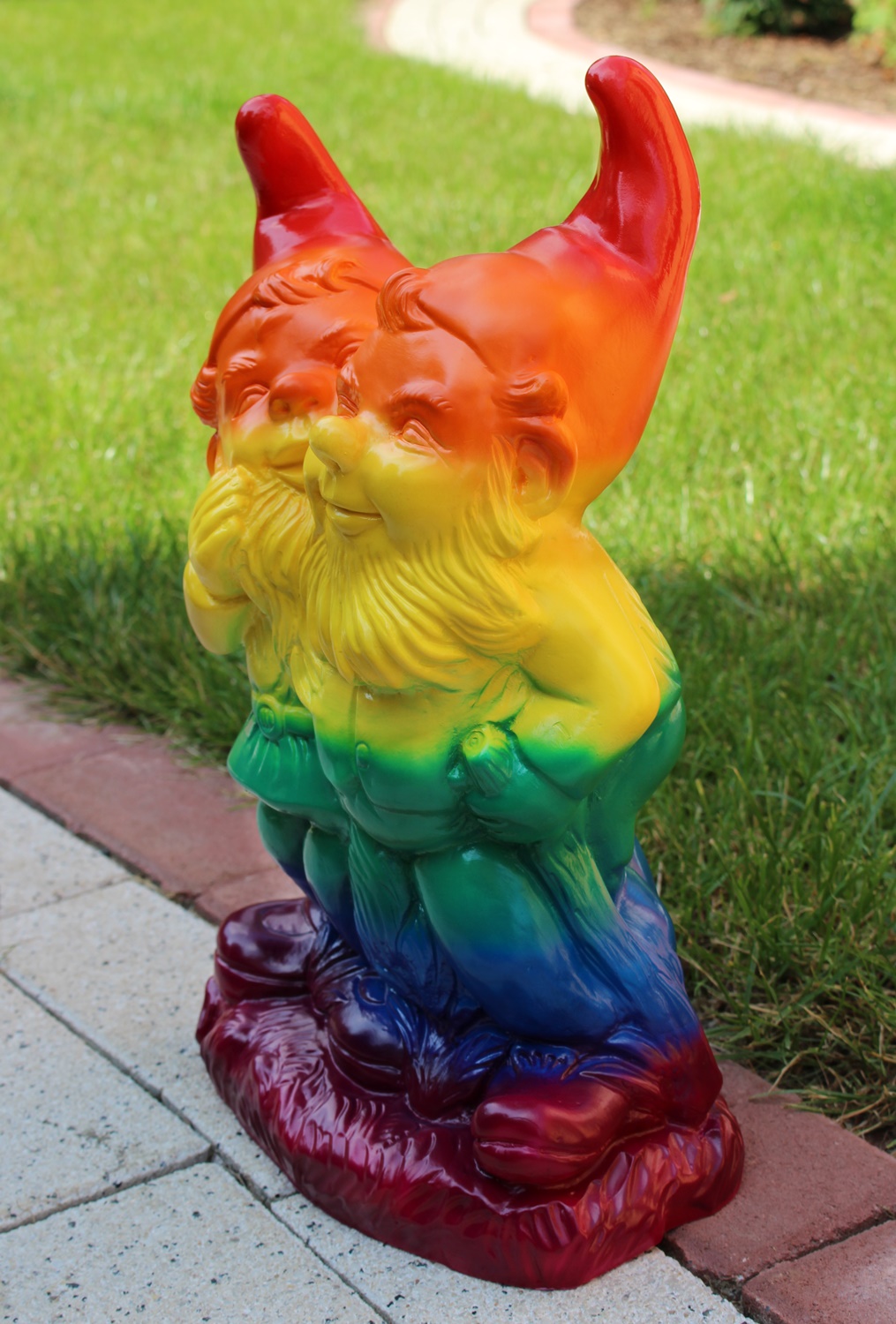 3-er Satz Gartenzwerge Zwerg Mittelfinger Bewegungsmelder, schwules Paar, Häftling Regenbogen Pride