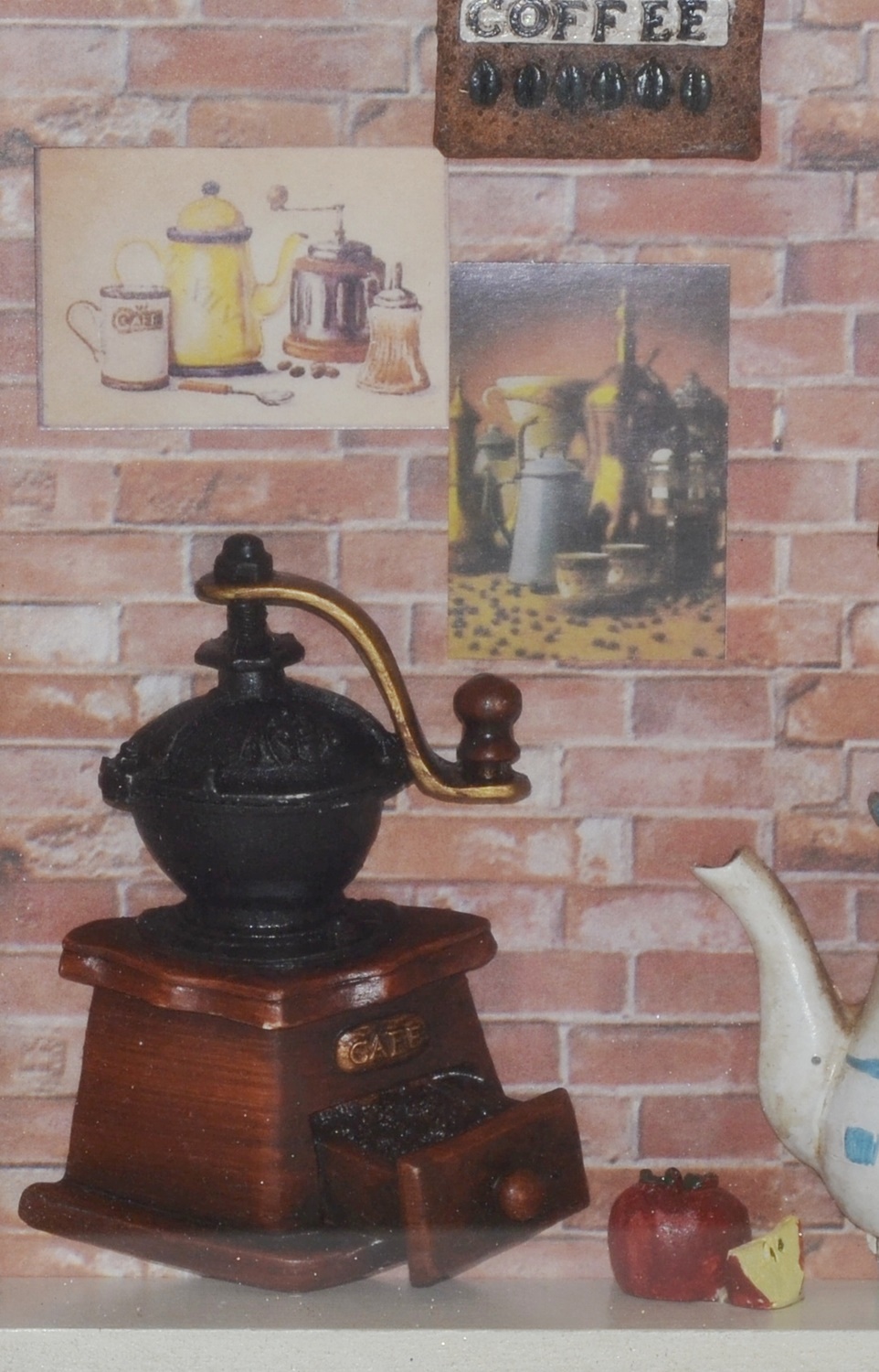 Nostalgie Bild Collagenbild Kaffee Cafe Kaffeemühle Retro Stil zweidimensional Foto H 34 cm