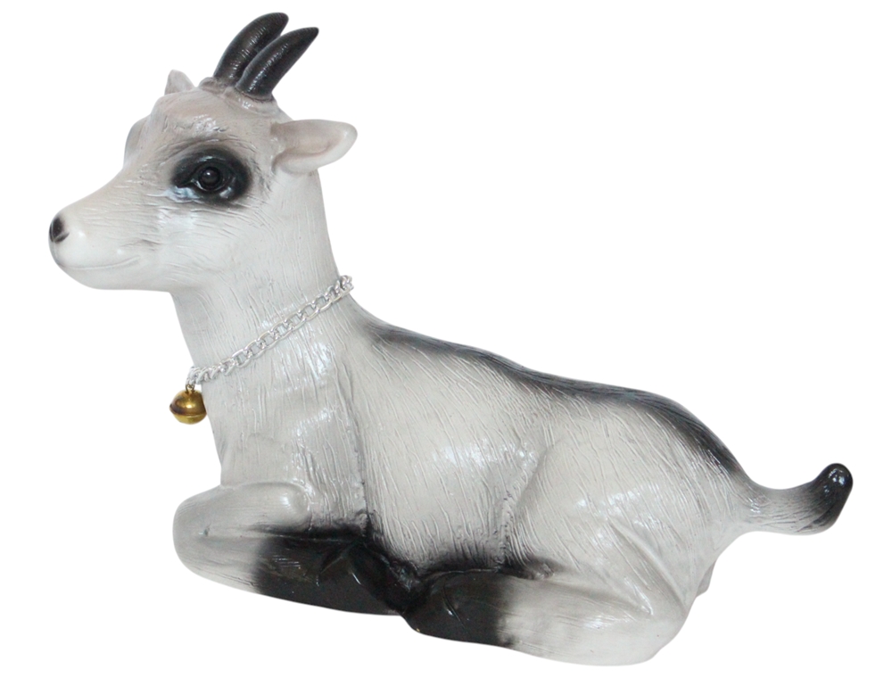 Gartenfigur Ziegenbock liegend Deko Tierfigur aus Kunststoff, für Garten & Innenbereich, Länge 33 cm