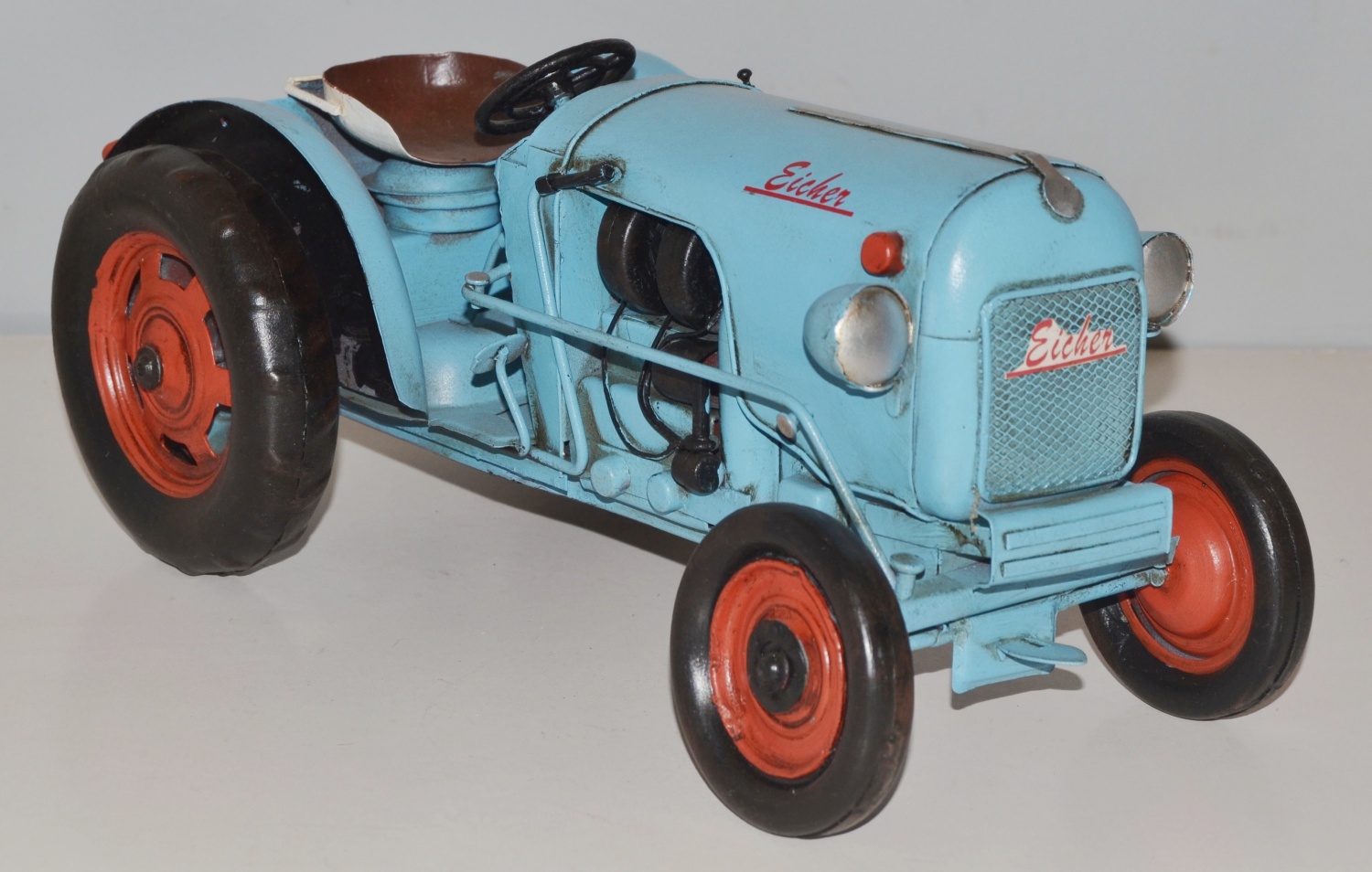 Blechtraktor Nostalgie Modellauto Oldtimer Marke Eicher Traktor Dieselschlepper aus Blech L 32 cm