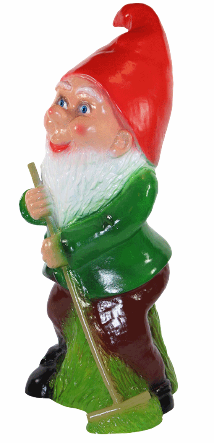 Gartenzwerg Deko Garten Figur Zwerg Gärtner stehend mit Rechen in der Hand aus Kunststoff H 45 cm