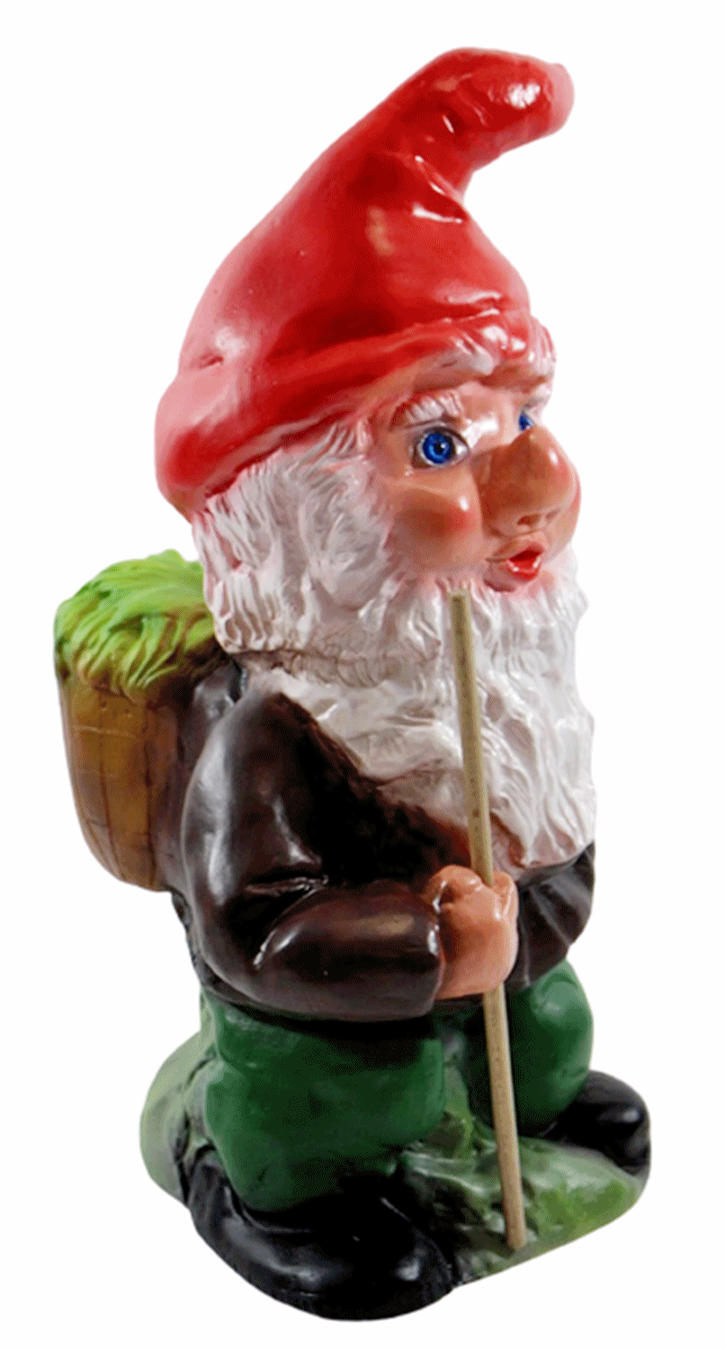 Deko Figur Zwerg H 30 cm Gartenzwerg stehend mit Stock und Korb Gartenfigur aus Kunststoff