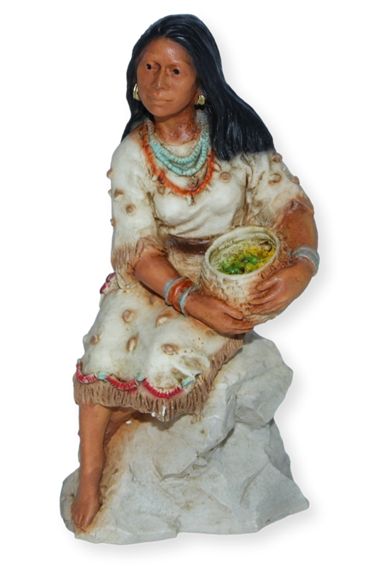 Indianerfigur Indianerfrau Indianerprinzessin Pocahontas Skulptur H 12,5 cm sitzend auf Felsen