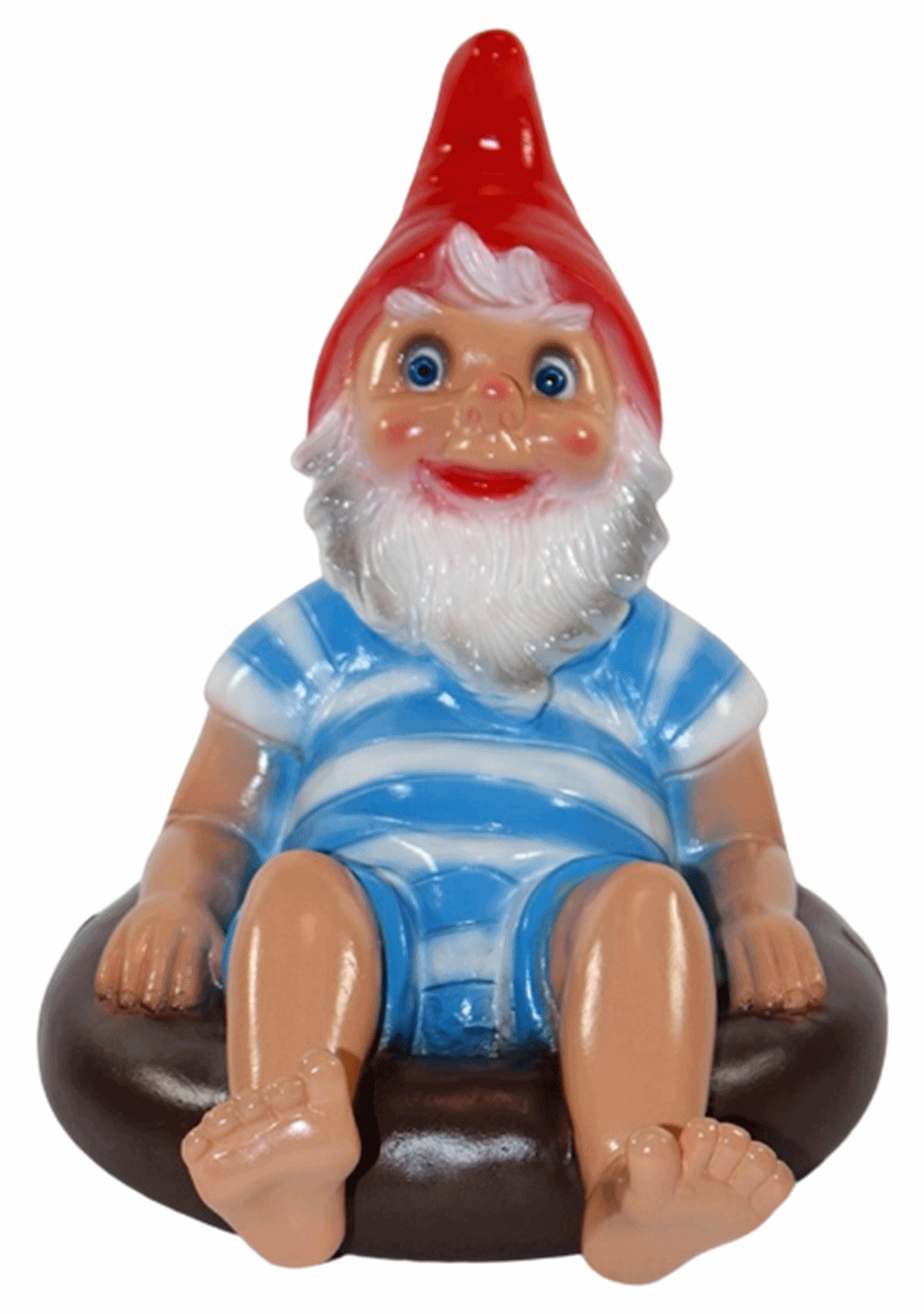 Deko Figur Zwerg H 28 cm Gartenzwerg im Rettungsring sitzend Gartenfigur aus Kunststoff