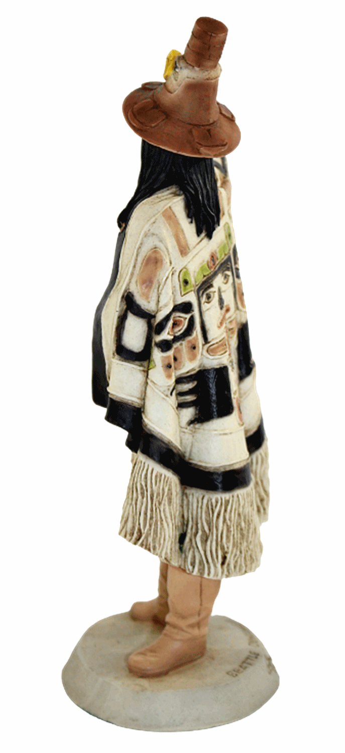 Indianerfigur Häuptling  Seattle von Duvamish Stamm H 23 cm mit Totem-Stab Castagna Limited Edition