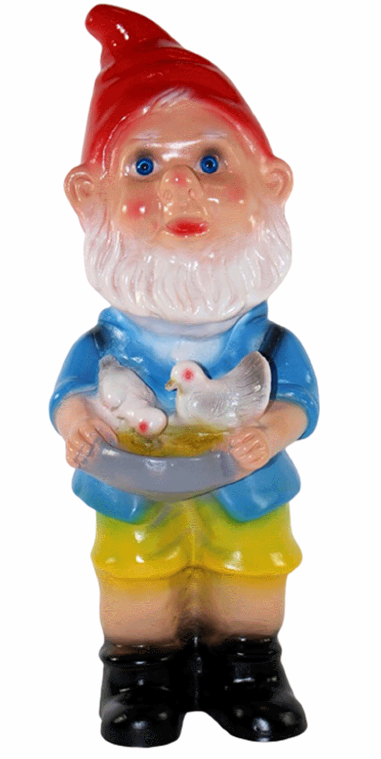 Deko Figur Zwerg H 33 cm Gartenzwerg mit 2 Tauben stehend Gartenfigur aus Kunststoff