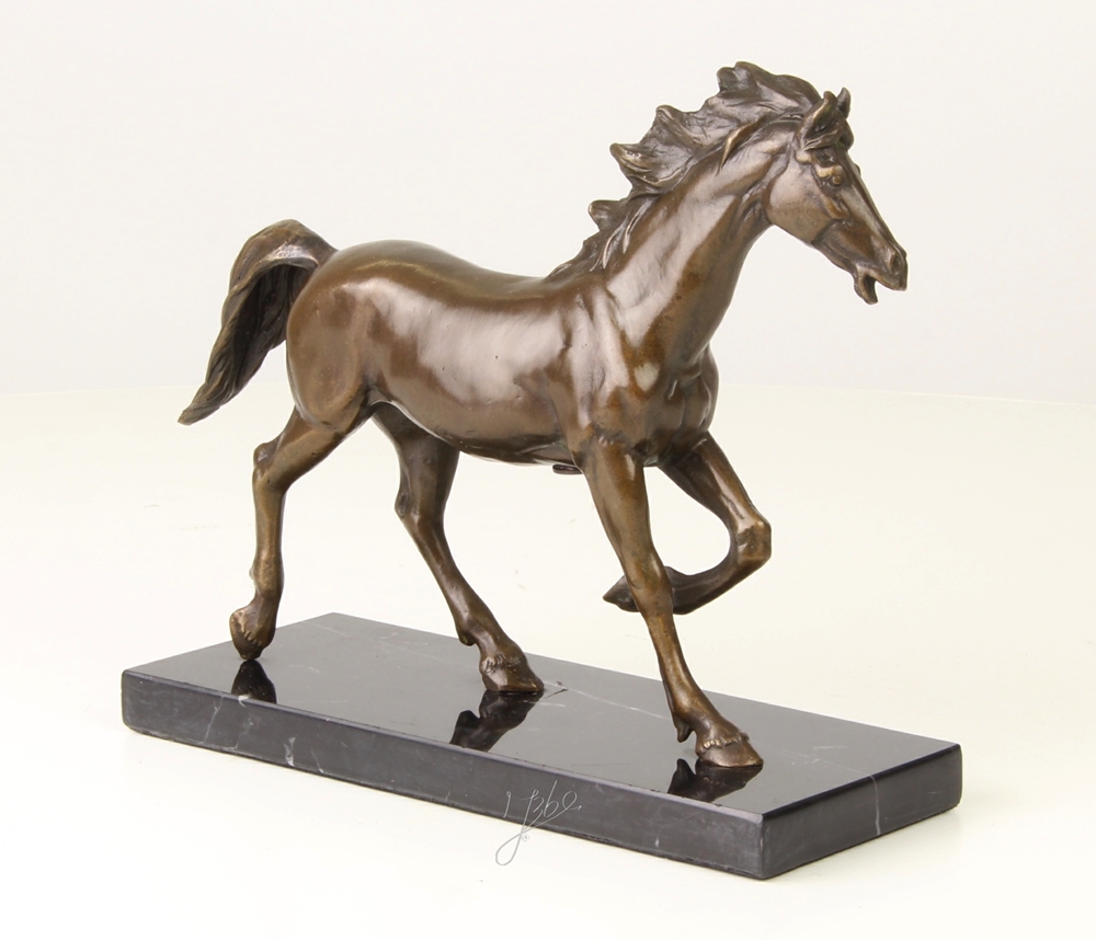 Bronzefigur Bronzeskulptur Bronze Pferd auf Marmorsockel H 18 cm Bronze Figur