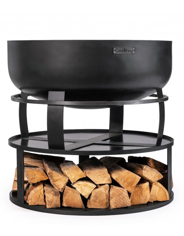 Runde Feuerschalenbasis mit Holzfach D 82 cm Bodenschutz für Feuerschale oder Feuerkorb