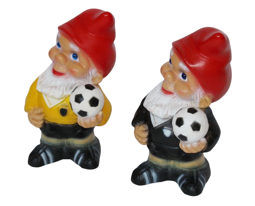 Gartenzwerg Fußballer und Schiedsrichter klein 2-er Satz Höhe 17 cm Gartenfiguren Zwerge Kunststoff