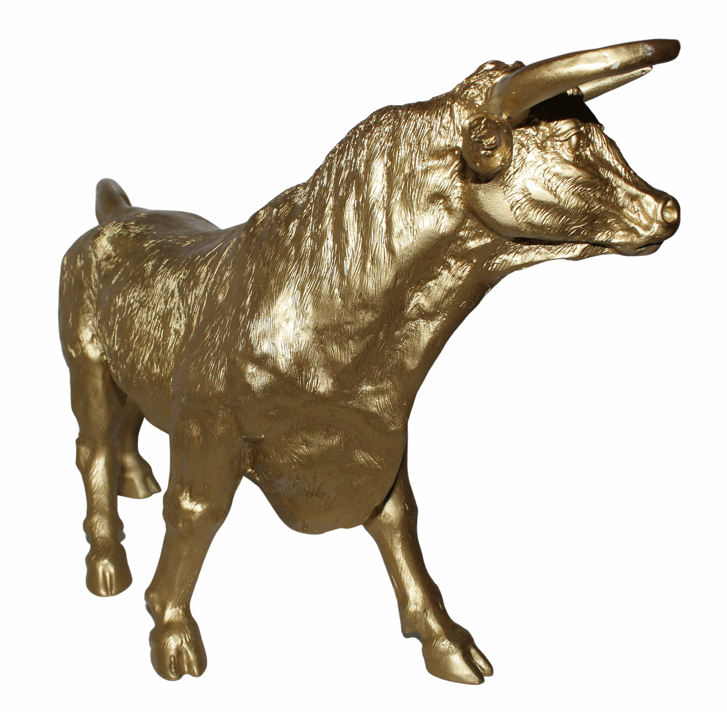 Dekofigur goldener Stier stehend H 27 cm Tierfigur Bulle aus Kunstharz Deko Figur Skulptur