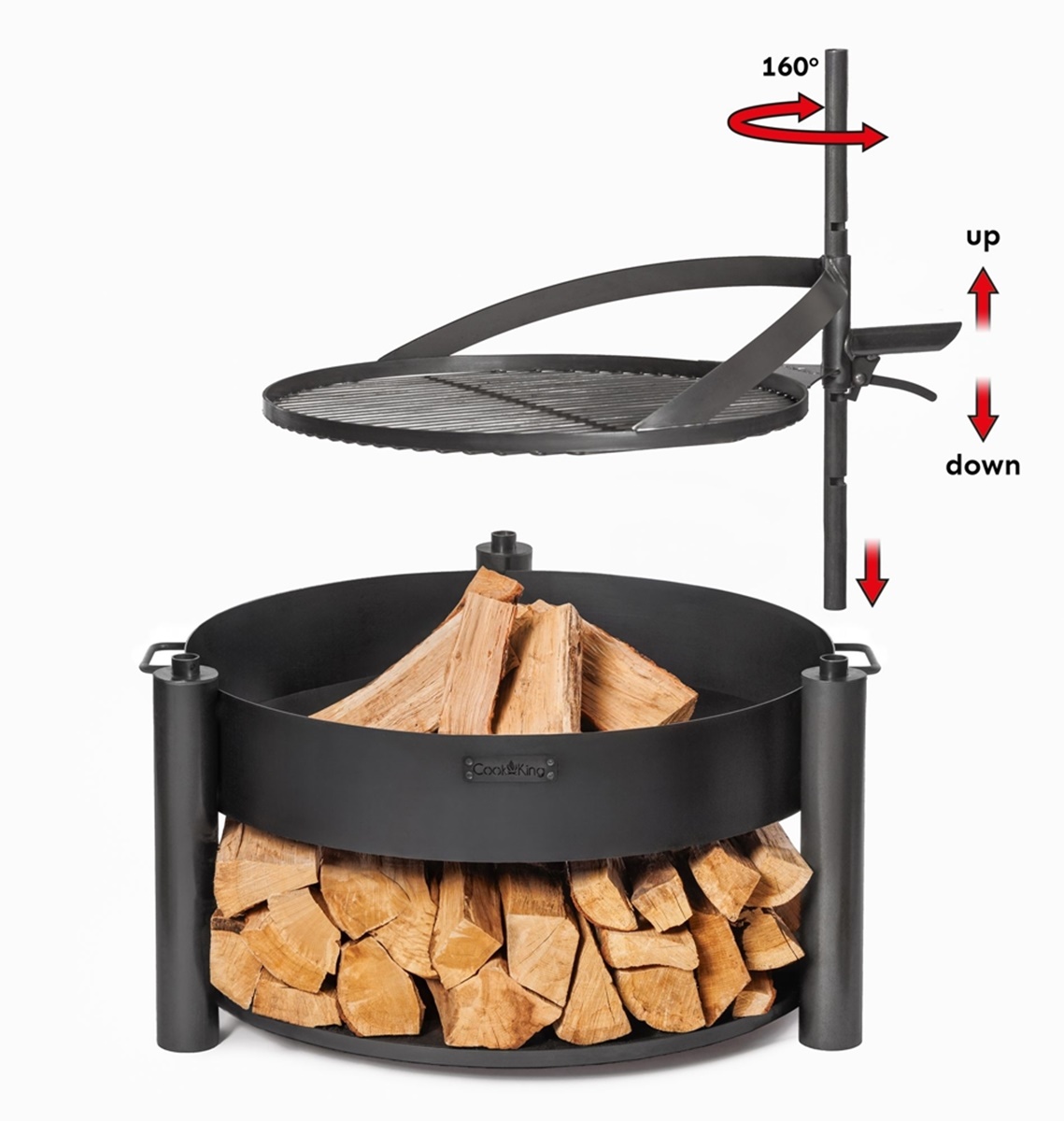 Feuerschale Montana X D 60 cm mit drehbarem Rost D 50 cm als Wärmequelle oder Grill aus Stahl