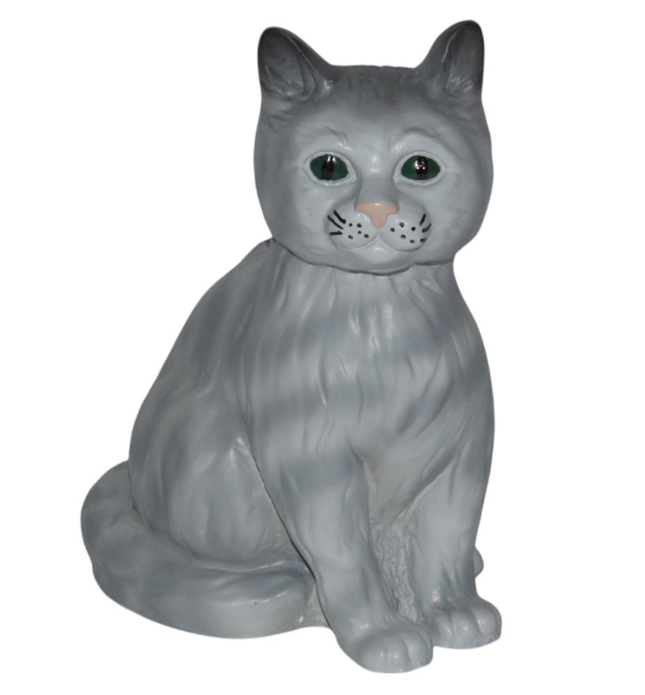 Dekorationsfigur Katze sitzend klein grau H 25 cm Tierfigur Katzenfigur aus Kunstharz