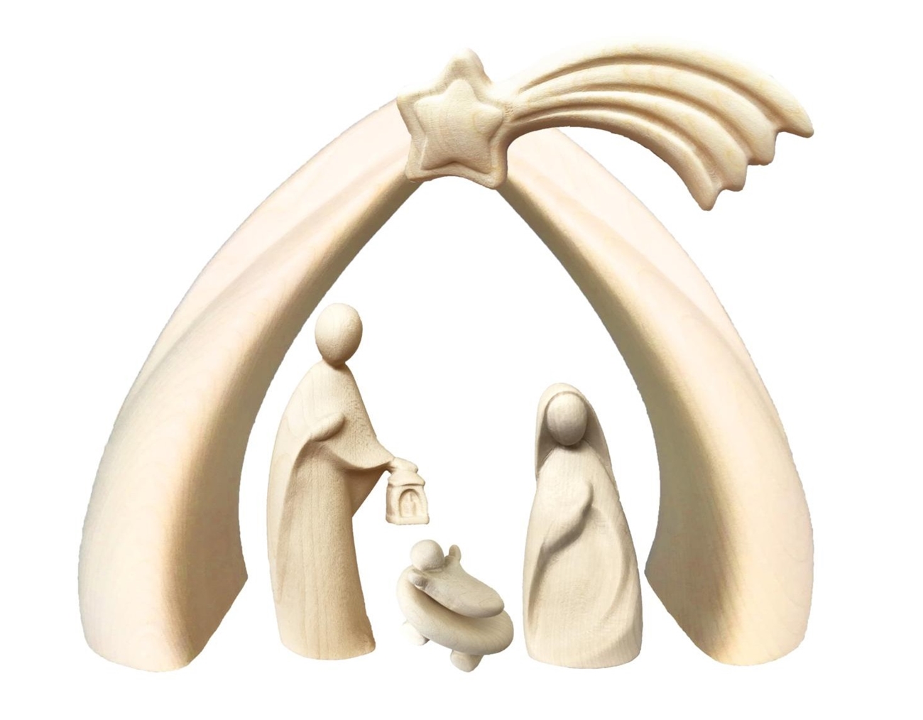 Krippe mit Krippenfiguren Stella Kollektion Natur Heilige Familie Heiligenfigur Holzfigur Holzstatue