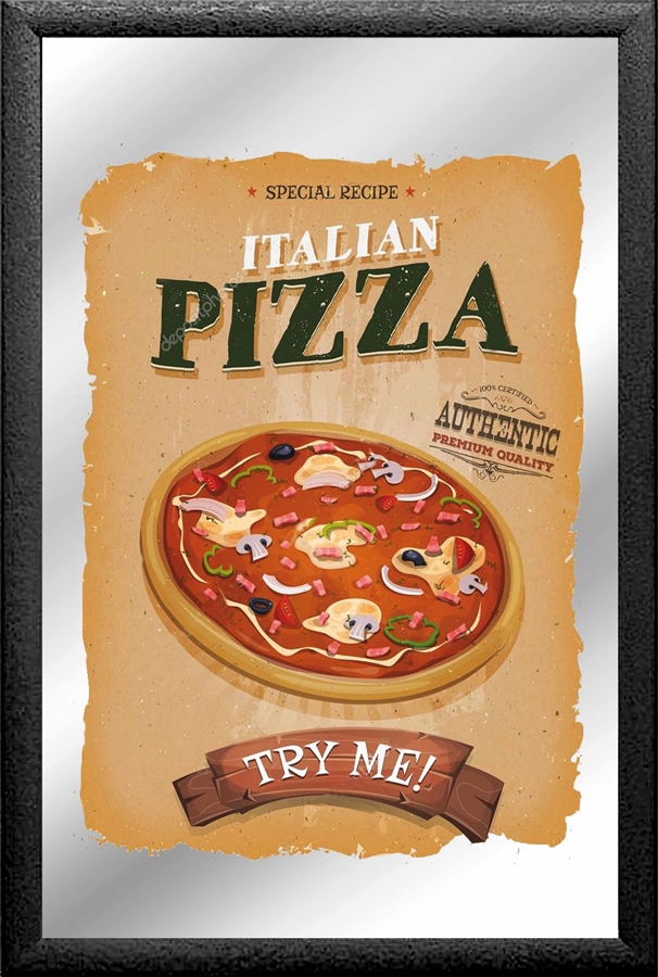 Set: 2 Spiegelbilder Italian Food Pizza Pasta Deko 30x20 cm Hinterglasdruck mit schwarzem Rahmen