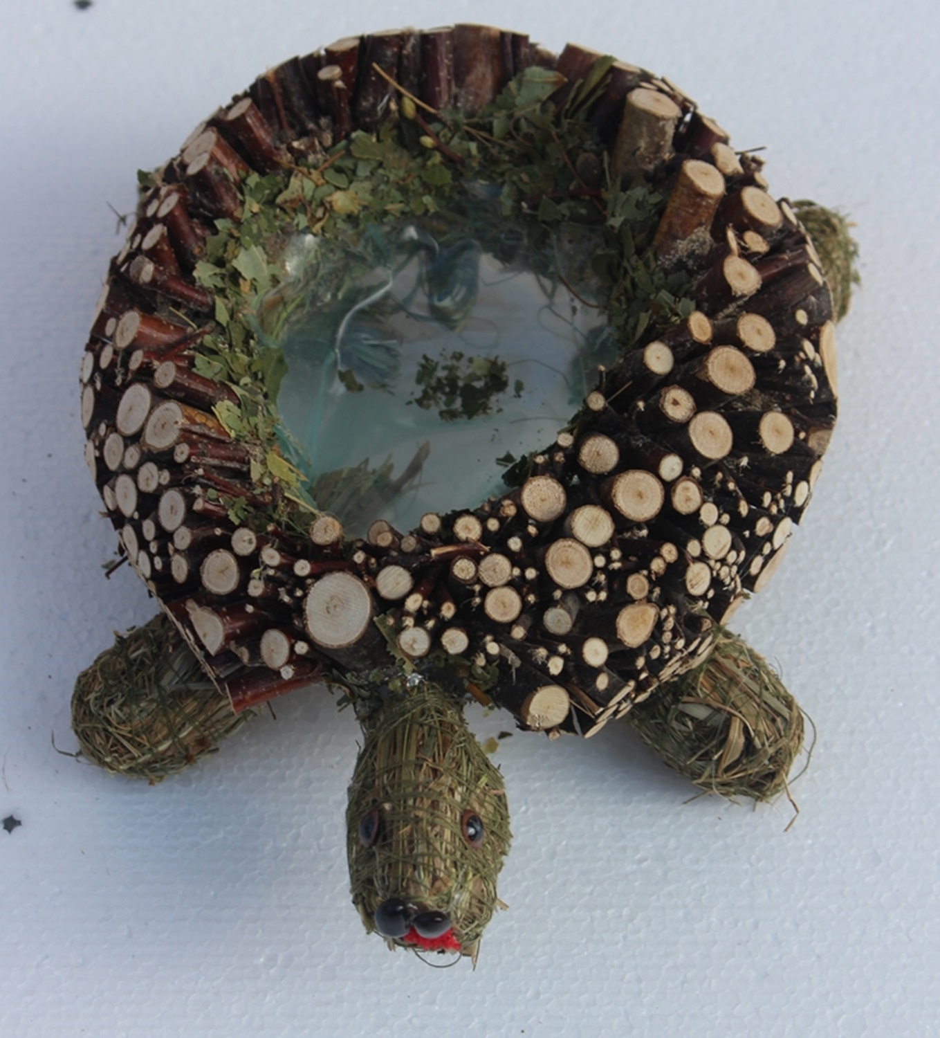 Deko Figur Schildkröte liegend L 20 cm Figur zum Bepflanzen aus Naturmaterial Heu und Reisig