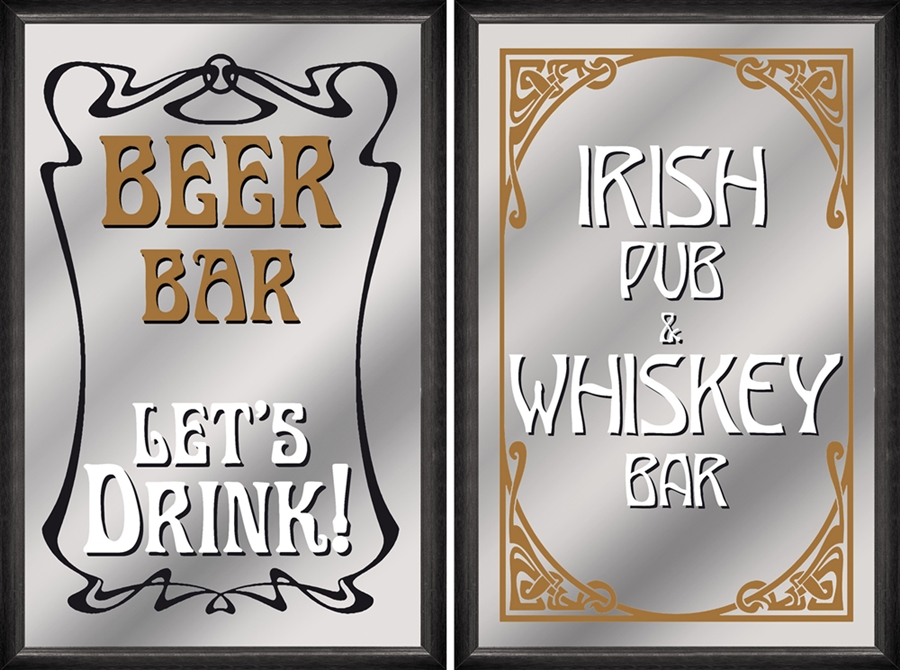 Set: 2 Spiegelbilder Bar Deko Beer Irish Pub & Whisky Bar 30x20 cm Wandbilder Bilder Hinterglasdruck