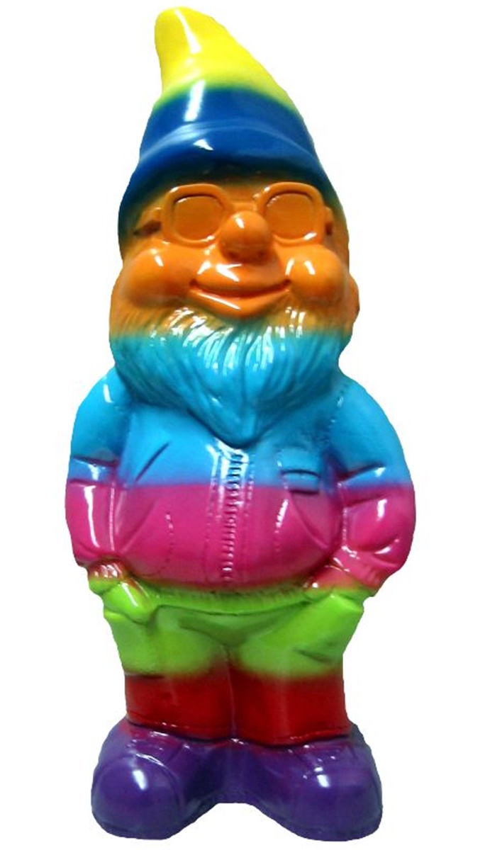 Figur lustiger Zwerg H 34 cm Spaß Gartenzwerg mit Brille Regenbogen Pride Gartenfigur Kunststoff