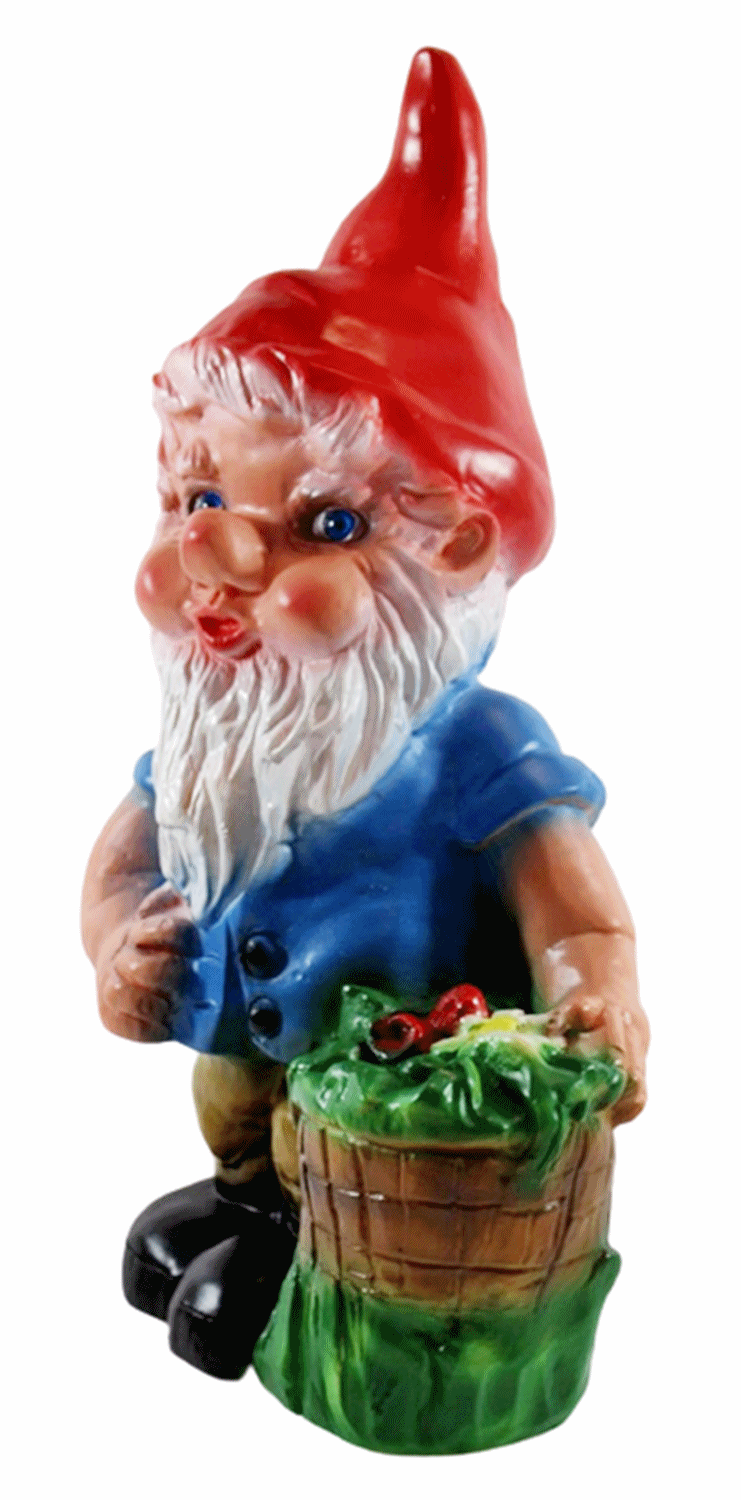 Deko Figur Zwerg H 32 cm Gartenzwerg mit Pflanzkorb stehend Gartenfigur aus Kunststoff