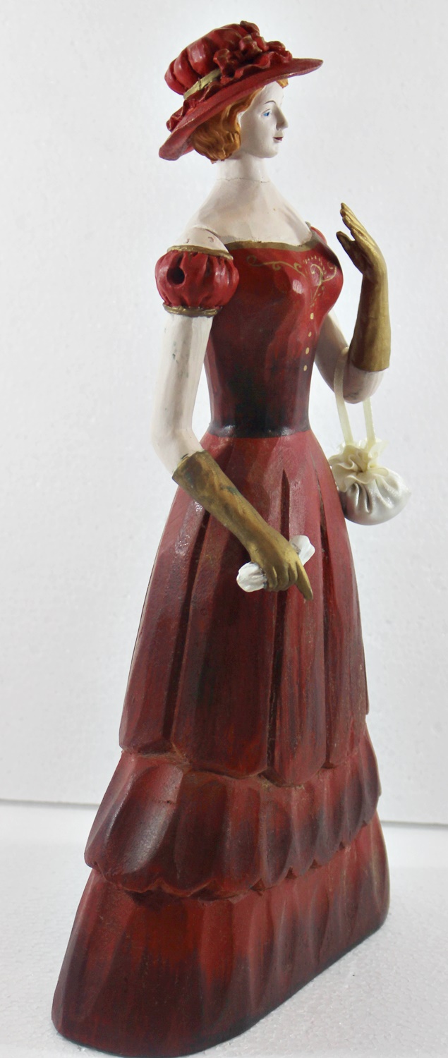 Modefigur Beauty Figur Deko Modepuppe Nostalgiefigur Dame rotes Kleid mit Handtasche aus Holz H 33cm