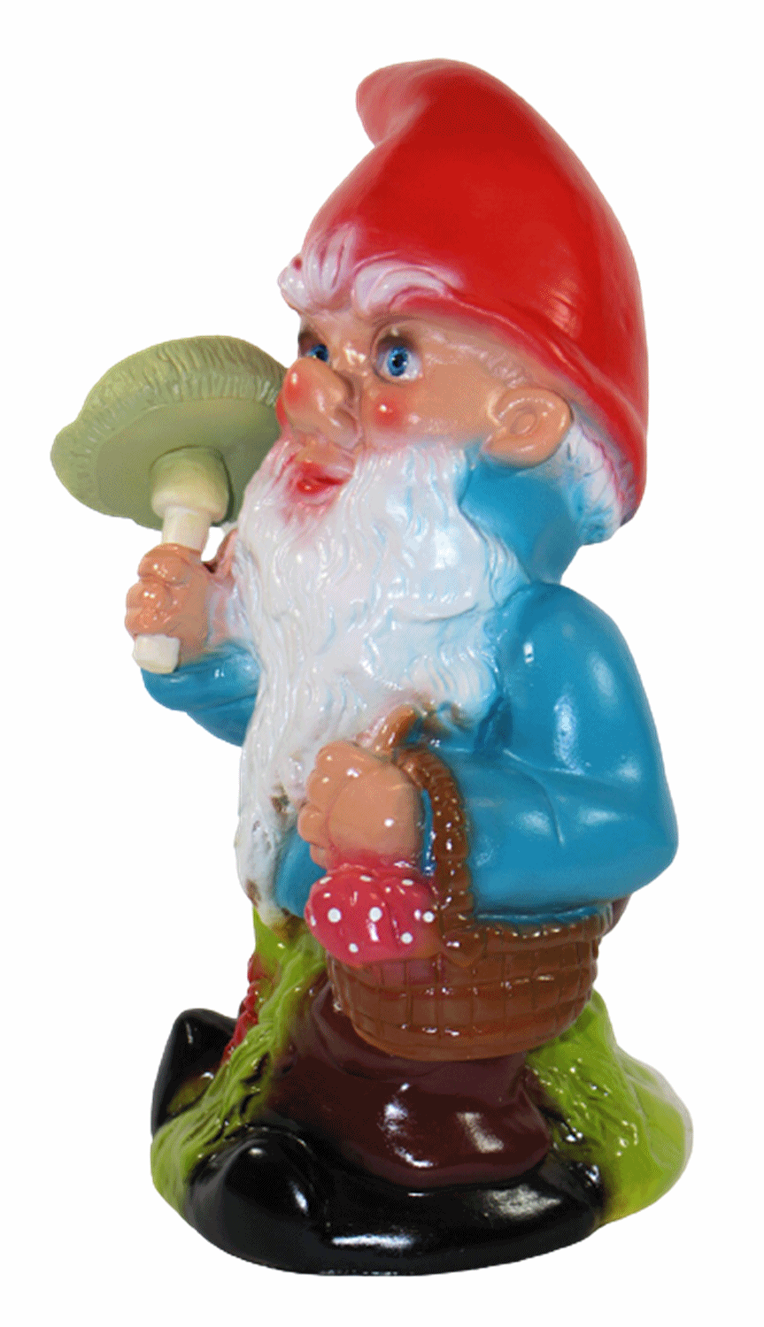 Gartenzwerg Deko Garten Figur Zwerg Pilzsammler sitzend mit Pilz und Pilzkorb aus Kunststoff H 30 cm
