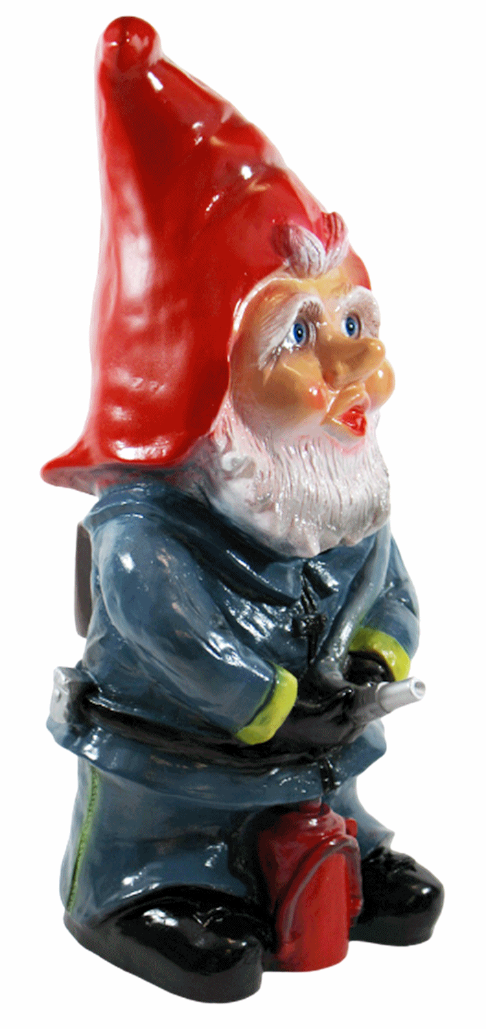 Gartenzwerg Deko Garten Figur Zwerg Feuerwehrmann stehend mit Löschschlauch aus Kunststoff H 46 cm