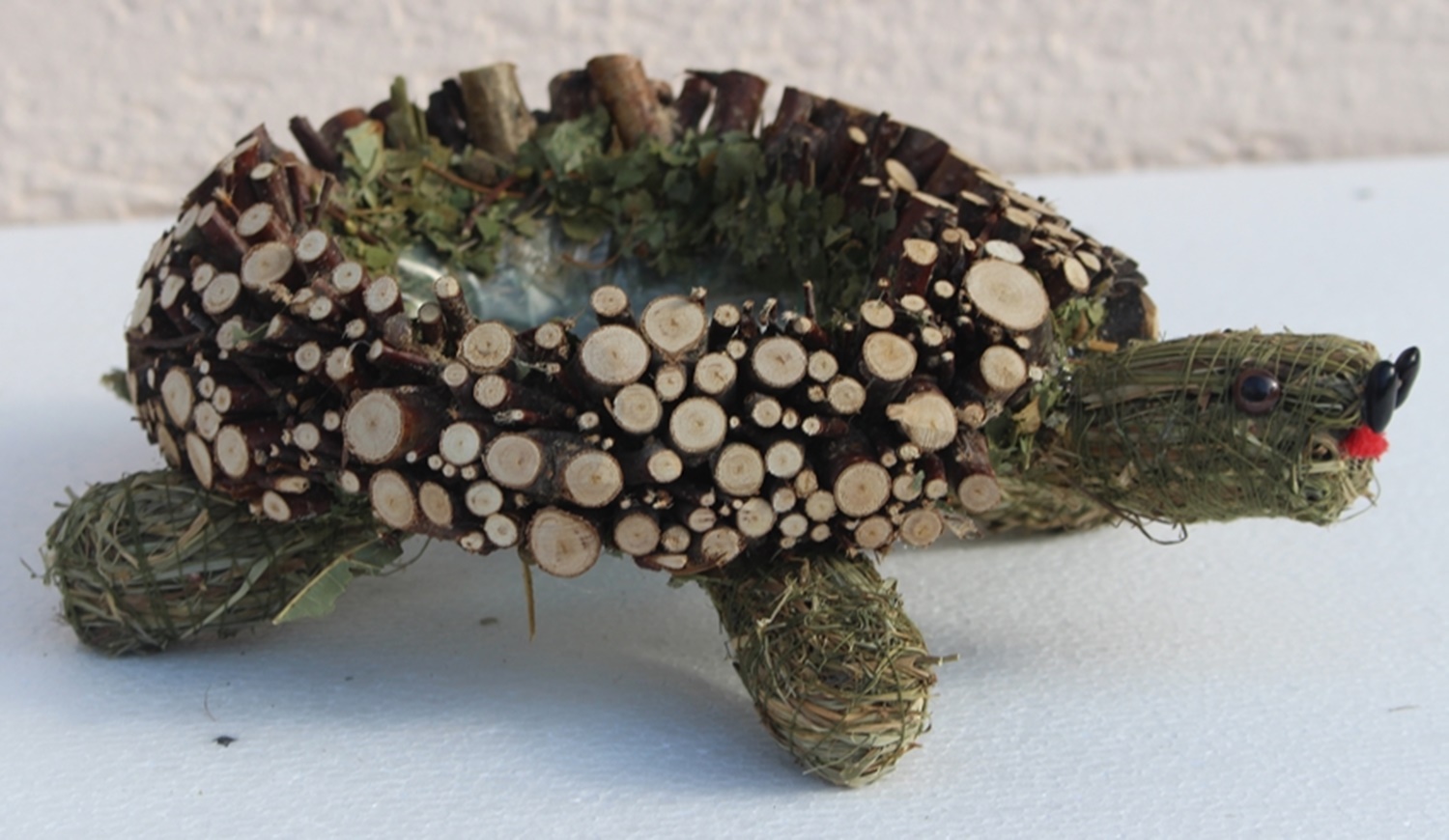 Deko Figur Schildkröte liegend L 20 cm Figur zum Bepflanzen aus Naturmaterial Heu und Reisig