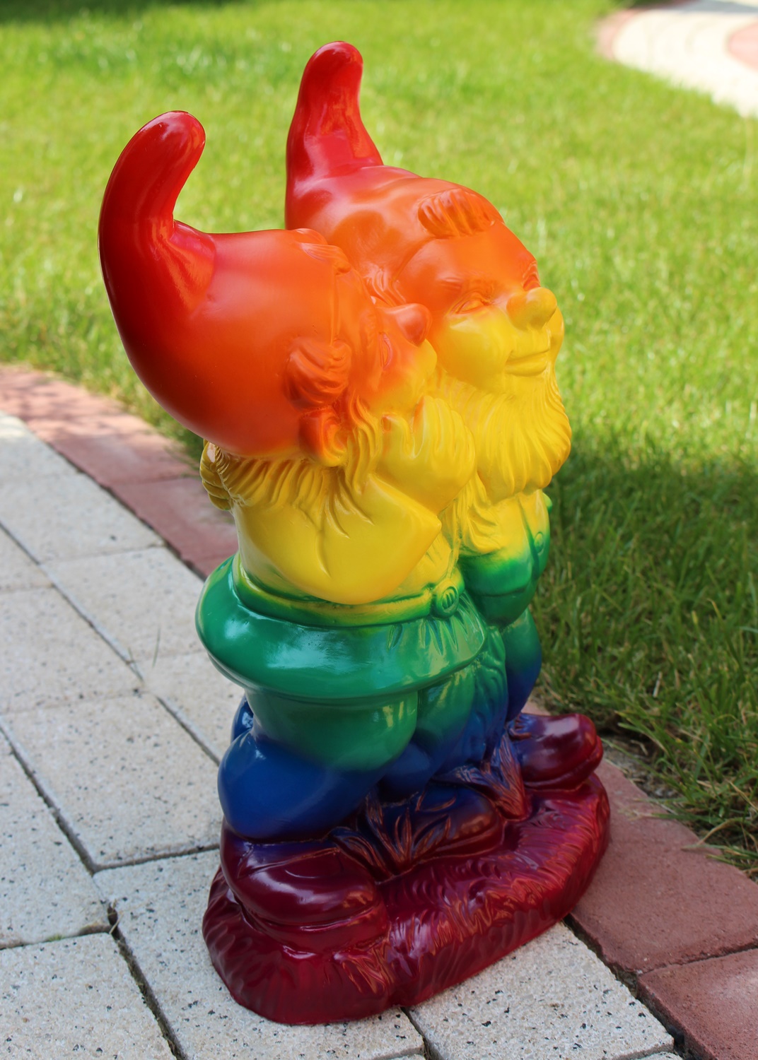 3-er Satz Gartenzwerge Zwerg Mittelfinger Bewegungsmelder, schwules Paar, Häftling Regenbogen Pride