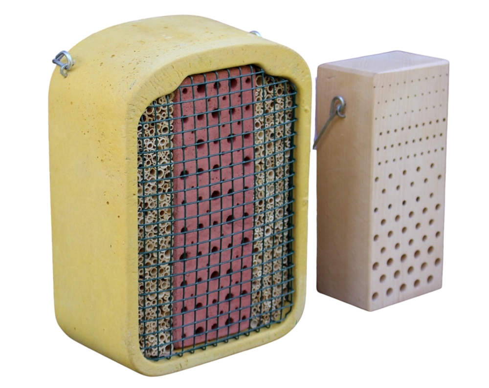 Insektennisthilfe Set - Insektenhotel mit Lehm & Schilf + Nistblock aus Hartholz Naturschutzprodukt