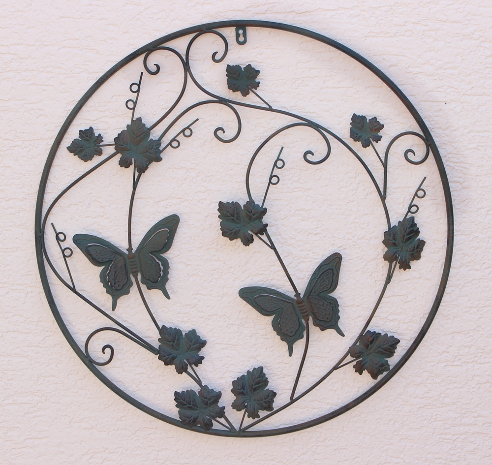 Wanddekoration Metall Schmetterlinge Durchmesser 64 cm Outdoor Wanddeko Metallbild Wandverzierung