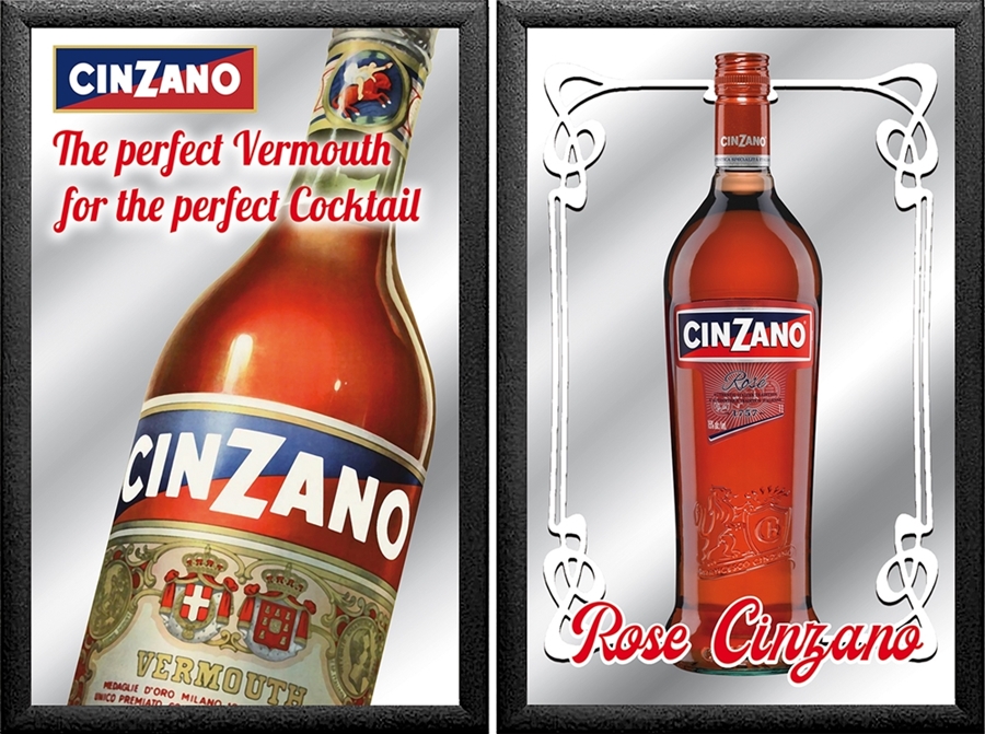 Set: 2 Spiegelbilder Cinzano Wermut Vermouth Rose Flasche 30x20 cm Wandbilder Hinterglasdruck