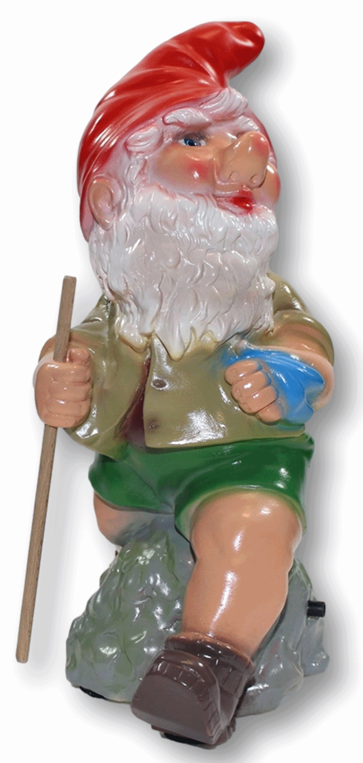 Gartenzwerg Wanderer mit Rucksack und Stock H 33 cm  Zwerg mit Bewegungsmelder Pfeifen Pfiff