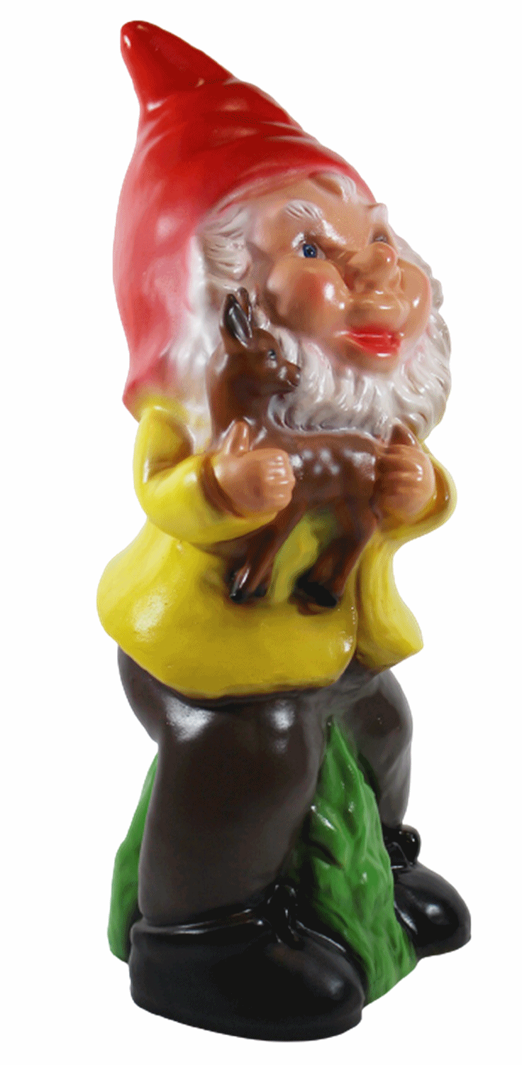 Gartenzwerg Deko Garten Figur Zwerg sitzend mit Bambi in den Armen auf Gras aus Kunststoff H 45 cm