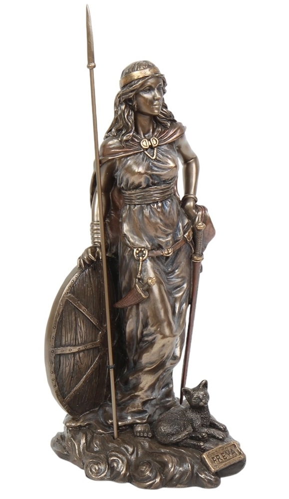 Statue Freya H 33 cm Skulptur Nordische Göttin Figur mit Speer, detailreiche Mythologie Dekofigur