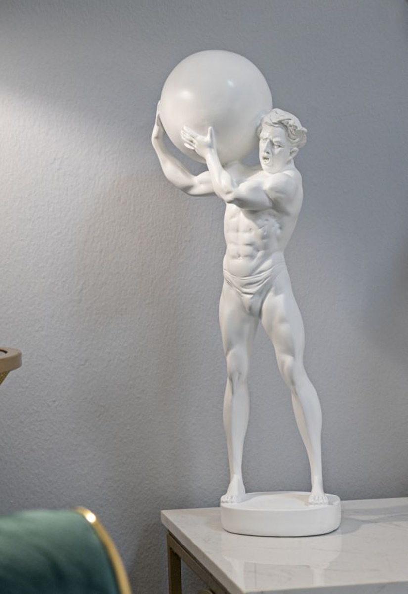 Dekofigur klassische Skulptur Replikat Atlas stehend Statue aus griechischer Mythologie weiß H 50 cm