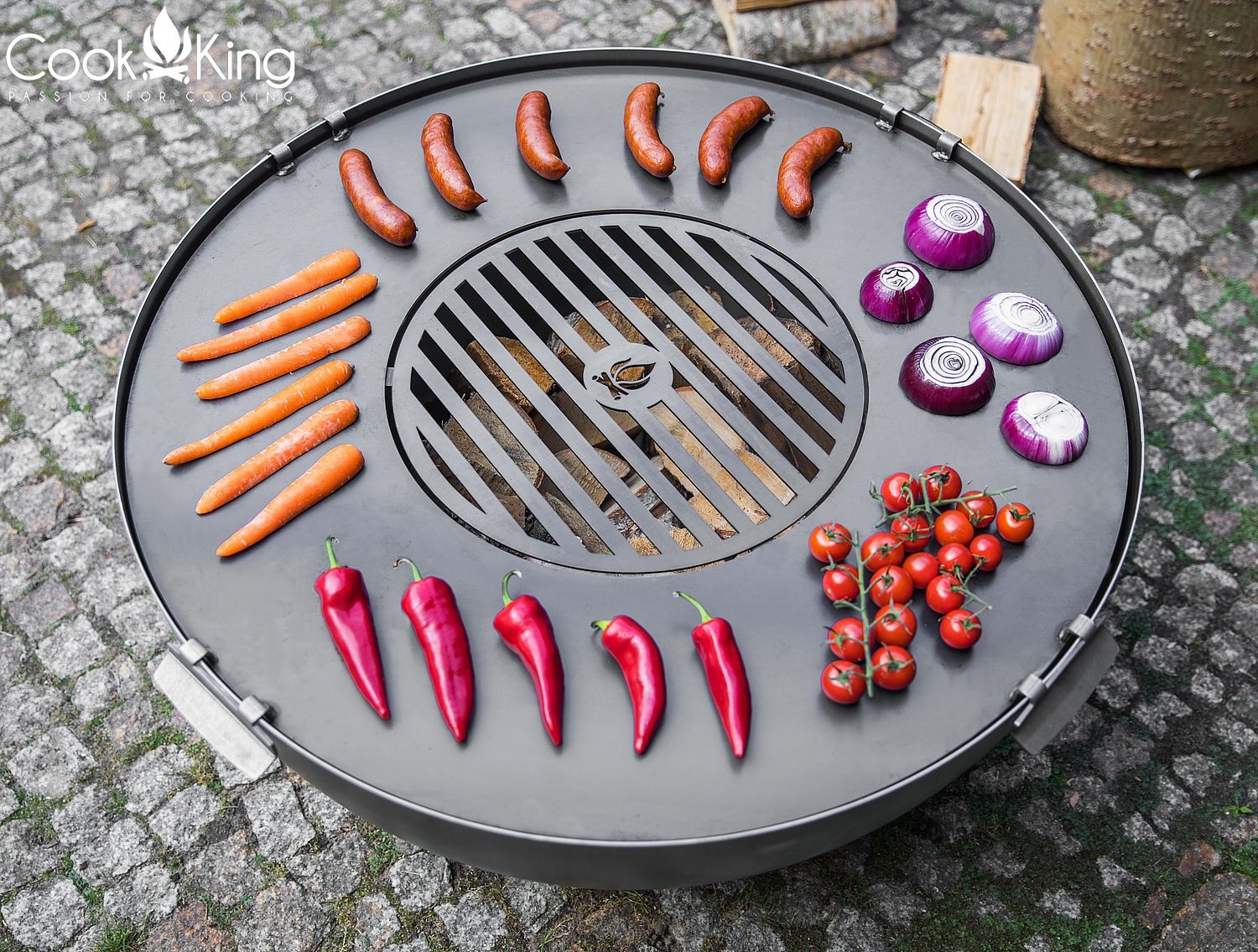 Grillplatte für Feuerschale Ø 82 cm mit Grillrost 40 cm und 4 Griffen Platte zum Grillen aus Stahl