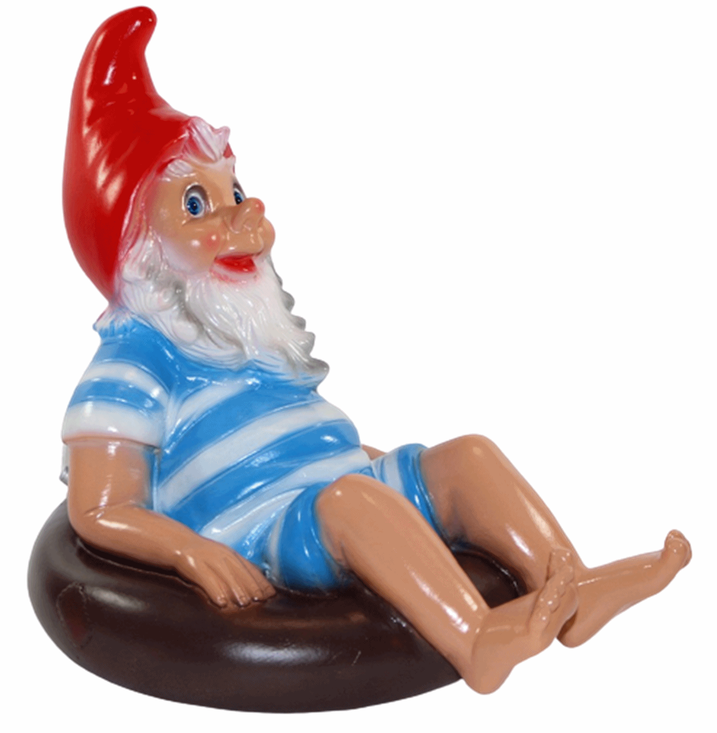 Deko Figur Zwerg H 28 cm Gartenzwerg im Rettungsring sitzend Gartenfigur aus Kunststoff