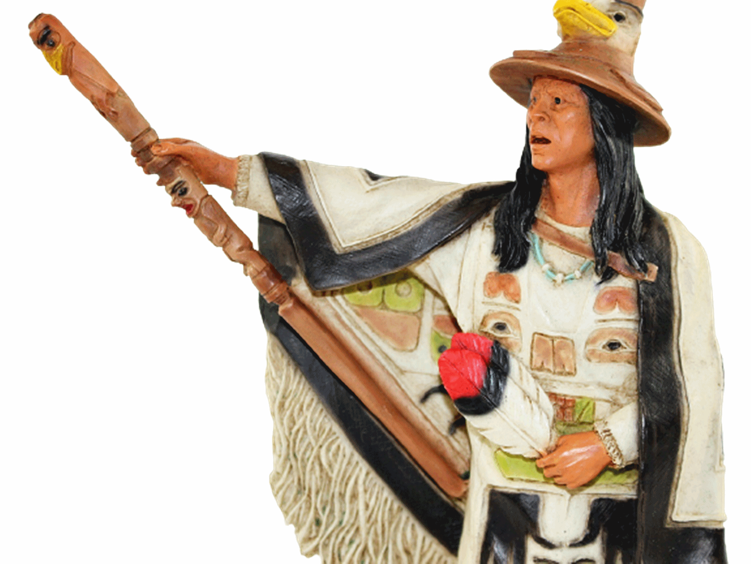 Indianerfigur Häuptling  Seattle von Duvamish Stamm H 23 cm mit Totem-Stab Castagna Limited Edition