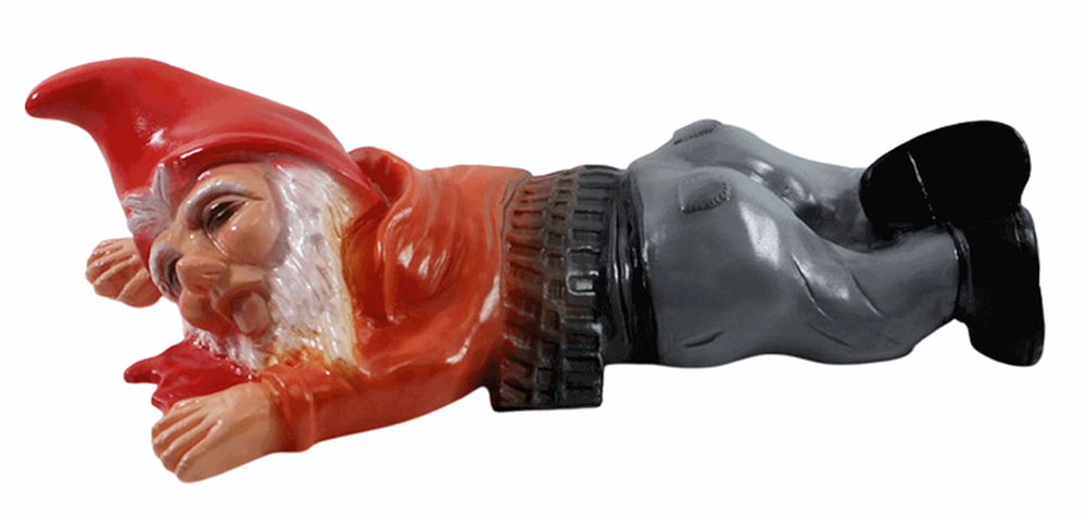 Gartenzwerg Deko Garten Figur Zwerg überfahren in Blutlache liegend aus Kunststoff Länge 39 cm