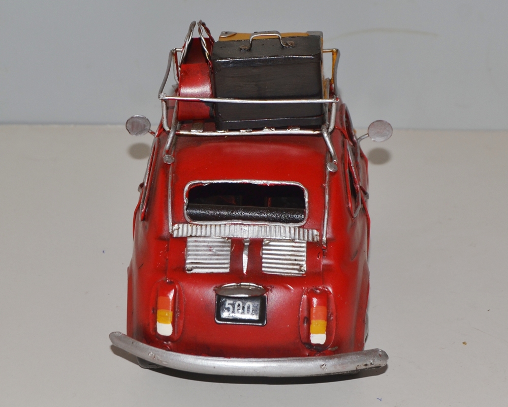 Blechauto Nostalgie Modellauto Oldtimer Automarke Fiat 500 Topolino mit Koffer aus Blech L 24 cm