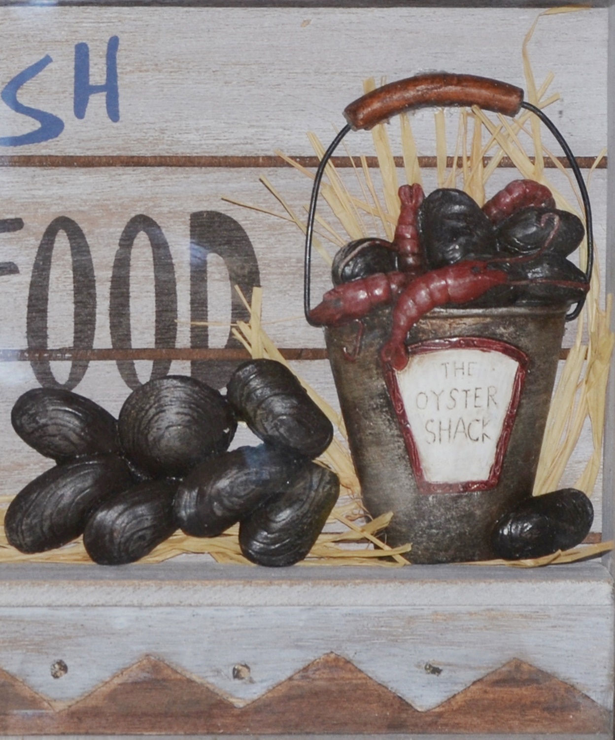 Nostalgie Bild Collagenbild Fresh Seafood Meeresfrüchte Restaurant Holzbilderrahmen Foto B 34 cm