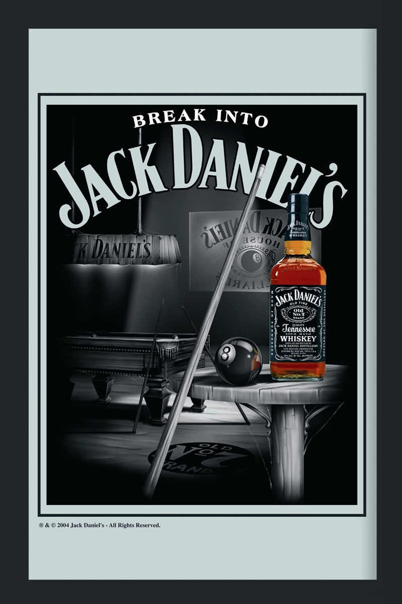 Set: 2 Spiegelbilder Jack Daniel's Whisky Flasche Billard 30x20 cm Wandbilder Hinterglasdruck